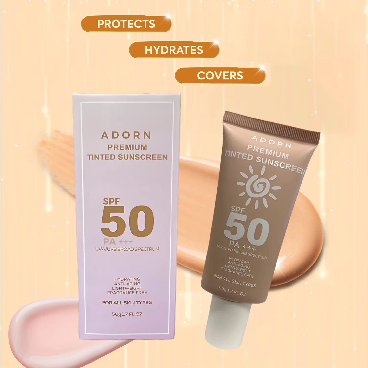 adorn Adorn Premium Tinted Sunscreen SPF 50 PA+++ – 50g - Image 1