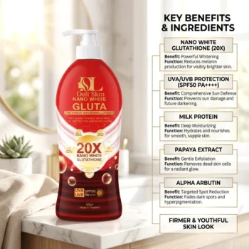 DELI SKIN NANO WHITE GLUTA LOTION RED 500ML - Image 3